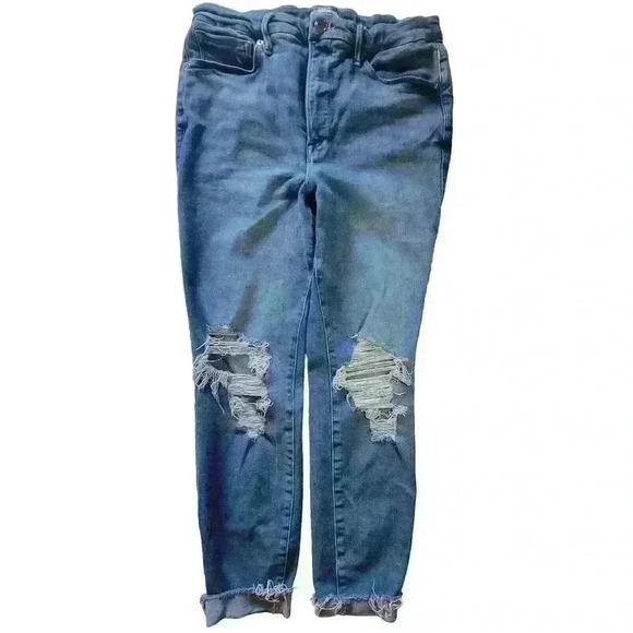 Good American High Rise Jeans Good Waist Distressed Indigo #GW731T Size 15/26 - Picture 1 of 16